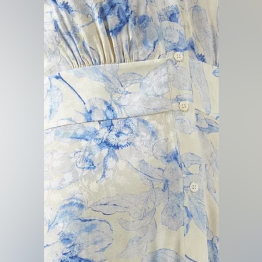 Maje Blue and Cream Satin Floral Patterned maxi dress😍size 36 - Picture 12 of 12